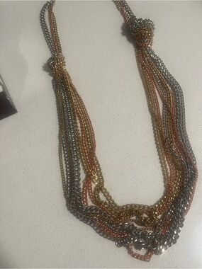 Multi-Chain Tri-Tone Women’s Statement Necklace - Gold, Silver & Rose